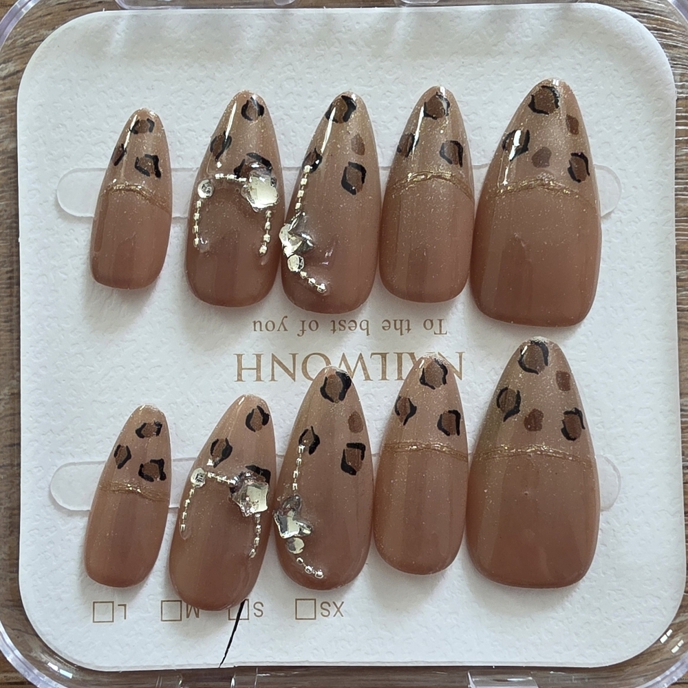 Leopard Print French Tip Press-On Nails | Y2K 3D Butterfly | Size Small